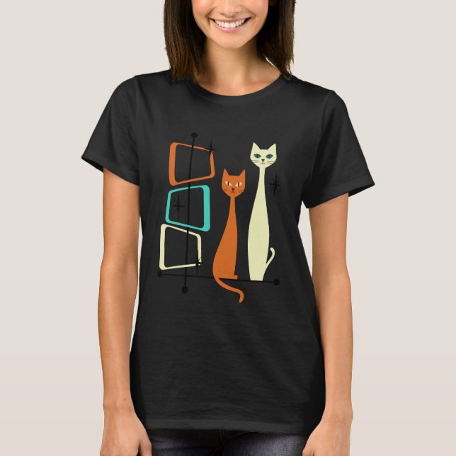 T-Shirt Rétro Chats Moderne Milieu de Siècle Style (Devant)
