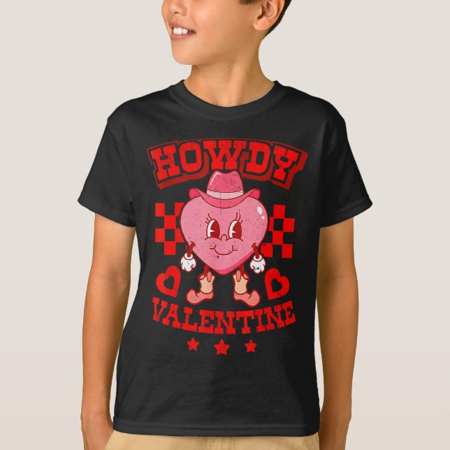 T-shirt Retro Checkered Howdy Western Valentines Day Cowbo (Devant)