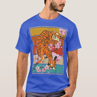 T-shirt Retro Cherry Blossom Wild Chat Animal Sakura Asiat