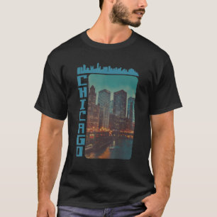 T-shirt Retro Chicago Downtown Skyline Sur Le Lac City Li