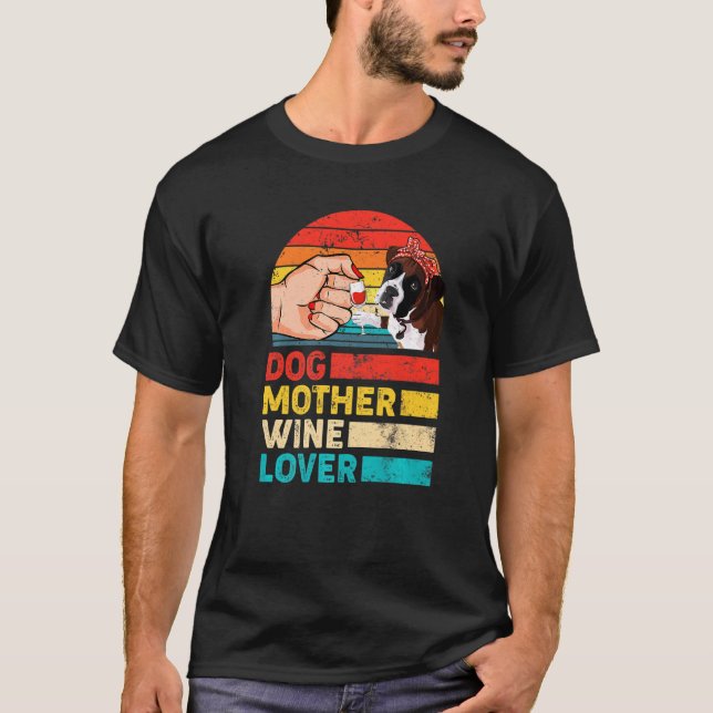 T-shirt Retro Chien Mère Vin Boxer Chien Fête des Mères (Devant)