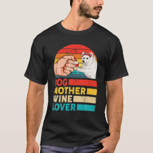 T-shirt Retro Chien Mère Vin Lover American Eskimo Chien M