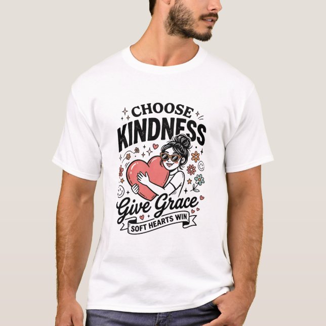 T-shirt Retro Choose Kindness Give Grace Soft Hearts Win G (Devant)