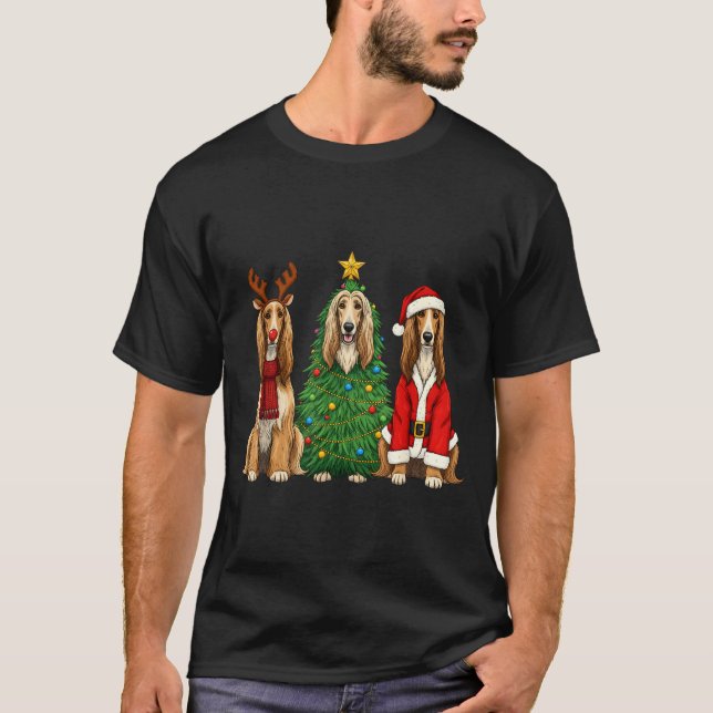 T-shirt Retro Christmas Afghan Hound Santa Reindeer Dog Lo (Devant)