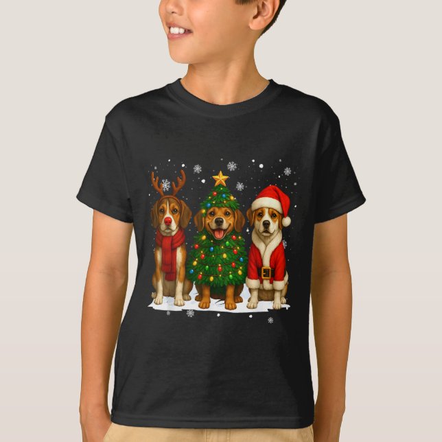 T-shirt Retro Christmas Beagle Santa Reindeer Dog Lover  (Devant)