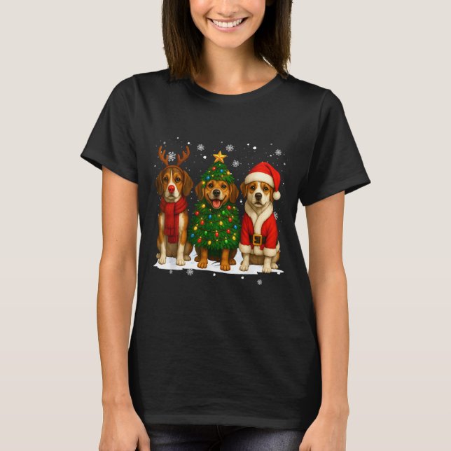 T-shirt Retro Christmas Beagle Santa Reindeer Dog Lover  (Devant)