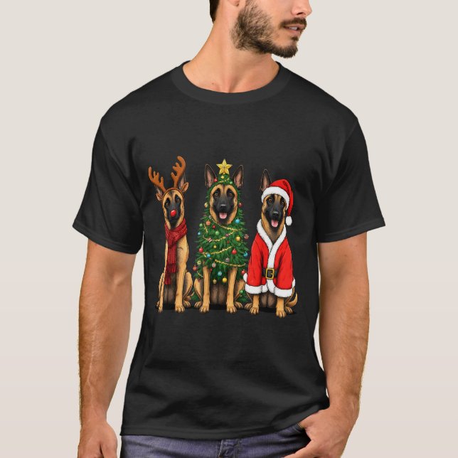 T-shirt Retro Christmas Belgian Malinois Santa Reindeer Do (Devant)