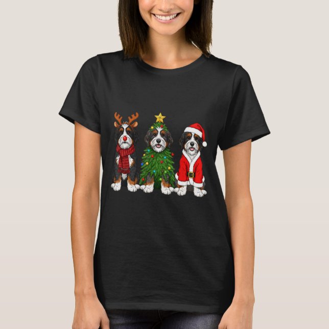 T-shirt Retro Christmas Bernedoodle Santa Reindeer Dog Lov (Devant)