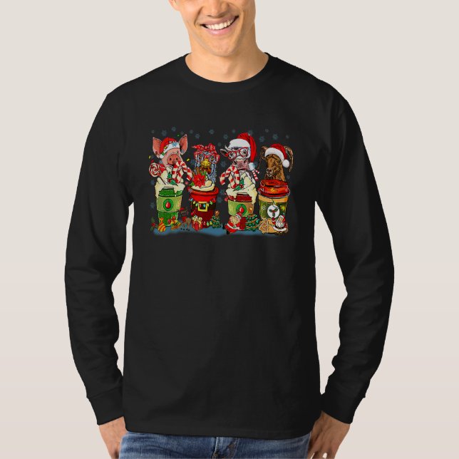T-shirt Retro Christmas farm animals coffee latte country  (Devant)