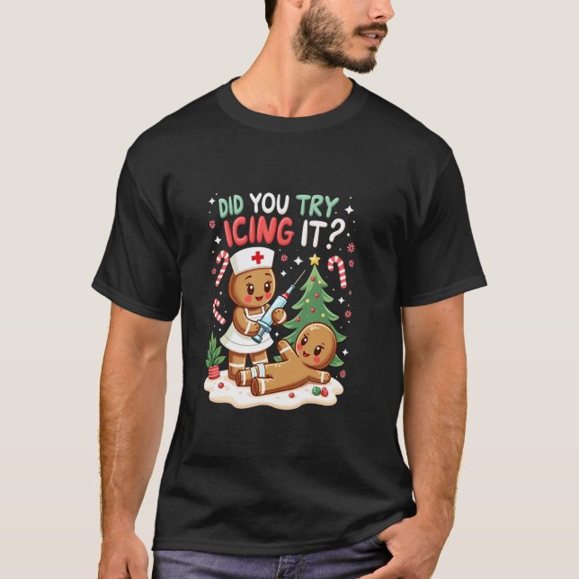 T-shirt Retro Christmas Gingerbread Équipe d'Infirmière Vo (Devant)