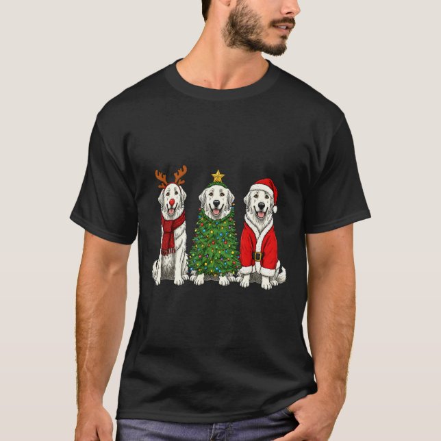 T-shirt Retro Christmas Great Pyrenees Santa Reindeer Dog  (Devant)
