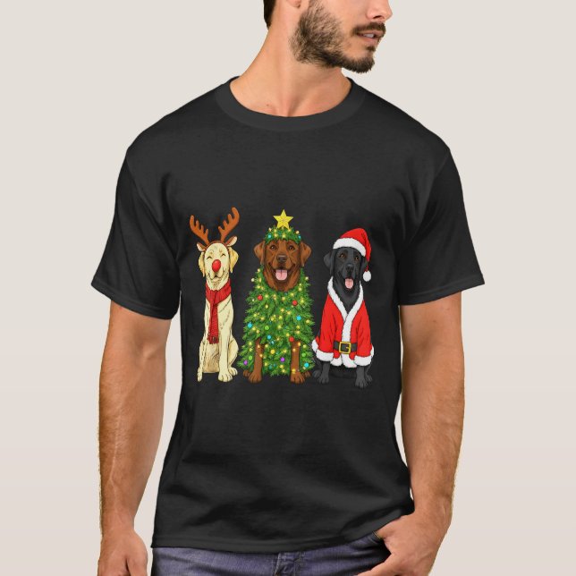 T-shirt Retro Christmas Labrador Retriever Santa Reindeer  (Devant)
