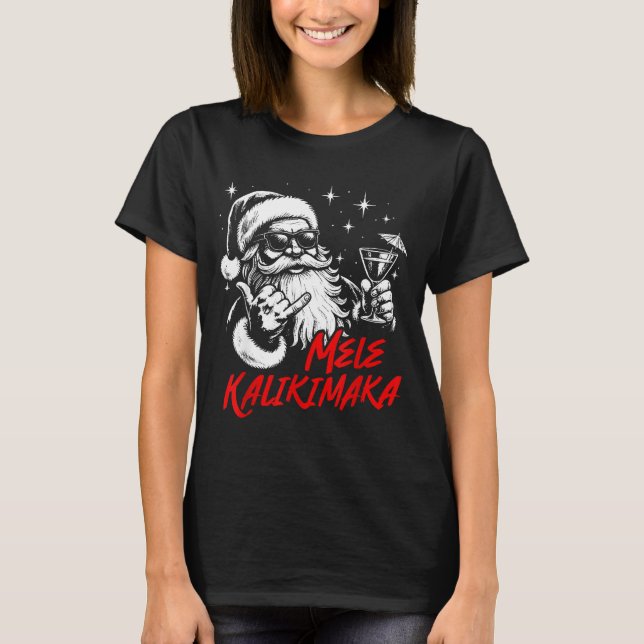 T-shirt Retro Christmas Mele Kalikimaka Santa Shaka Hawaii (Devant)