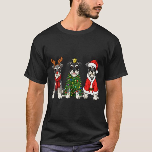 T-shirt Retro Christmas Miniature Schnauzer Santa Reindeer (Devant)