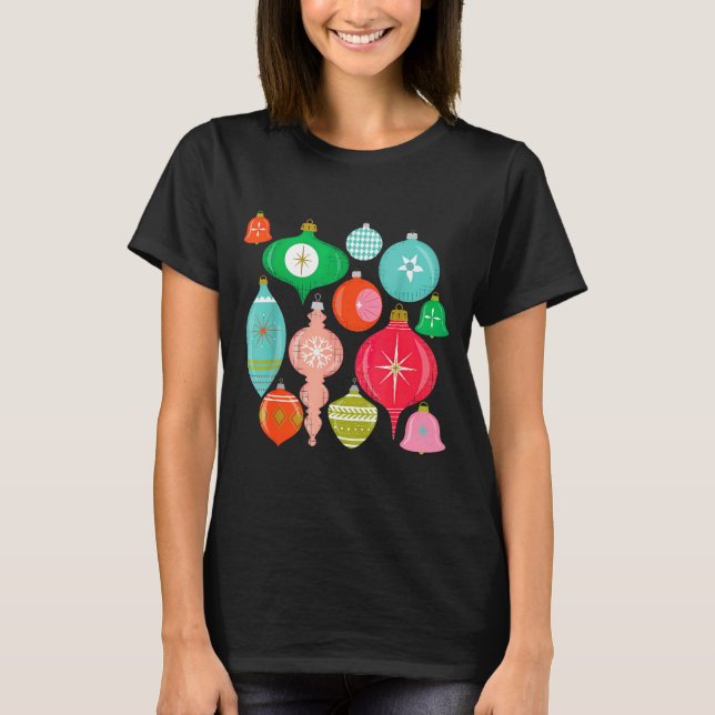 T-shirt Retro Christmas Ornaments Mid Century Modern  (Devant)