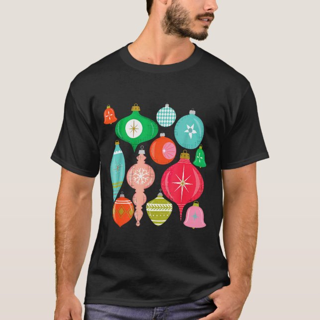 T-shirt Retro Christmas Ornaments Mid Century Modern  (Devant)