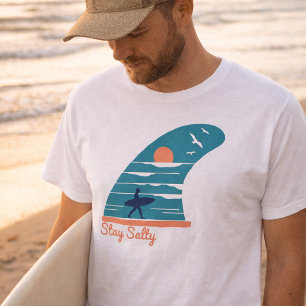 T-Shirt Rétro Coastal Fin de Planche de Surf Stay