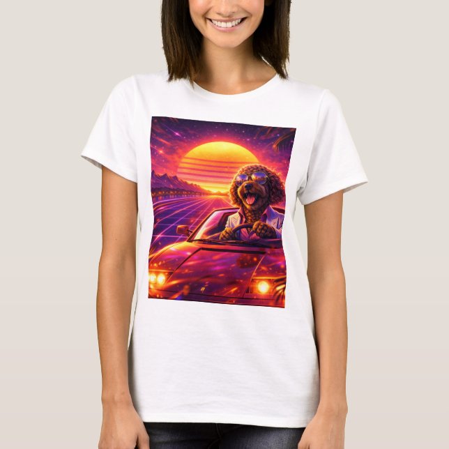 T-shirt Rétro Cockapoo au Volant 80s Voiture (Devant)
