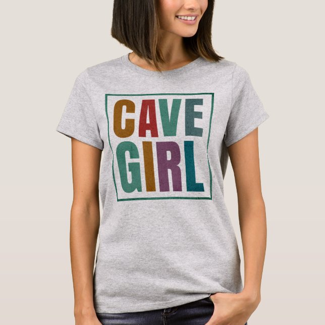 T-shirt Retro Colours Cave Girl Caver Escalade (Devant)