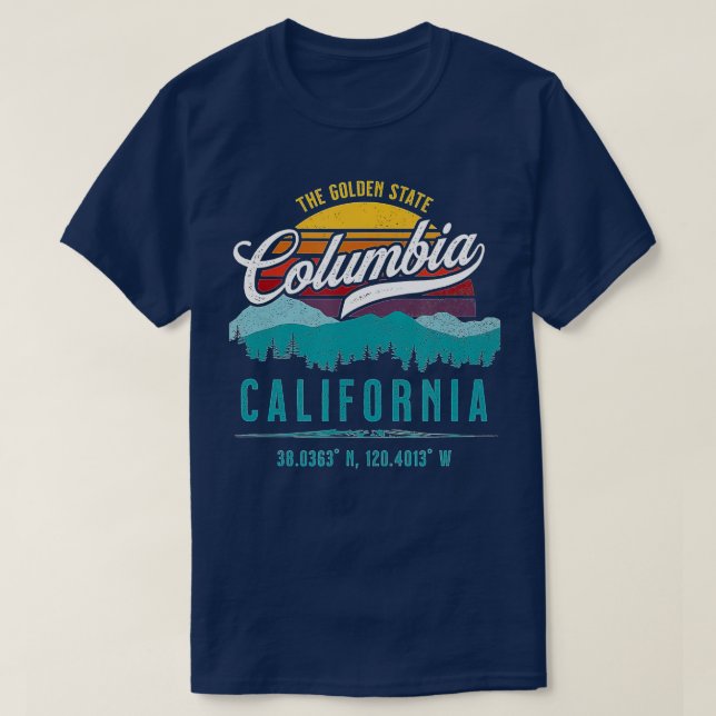T-shirt Retro Columbia California Mountains Sun Grunge Art (Design devant)