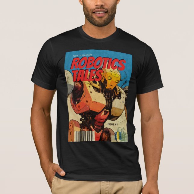 T-shirt Retro Comic Book Cover Robot Graphic (Devant)