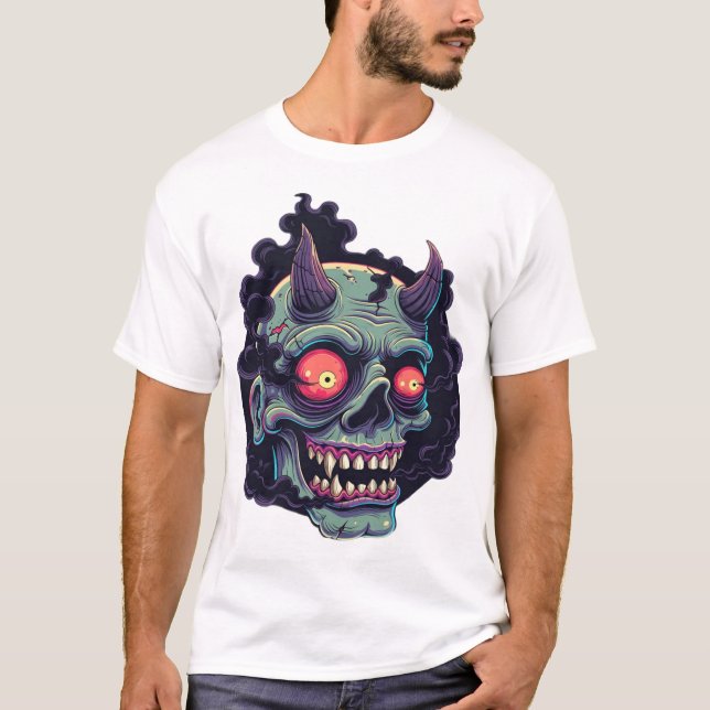 T-shirt Retro Comic Style Monster Skull (Devant)