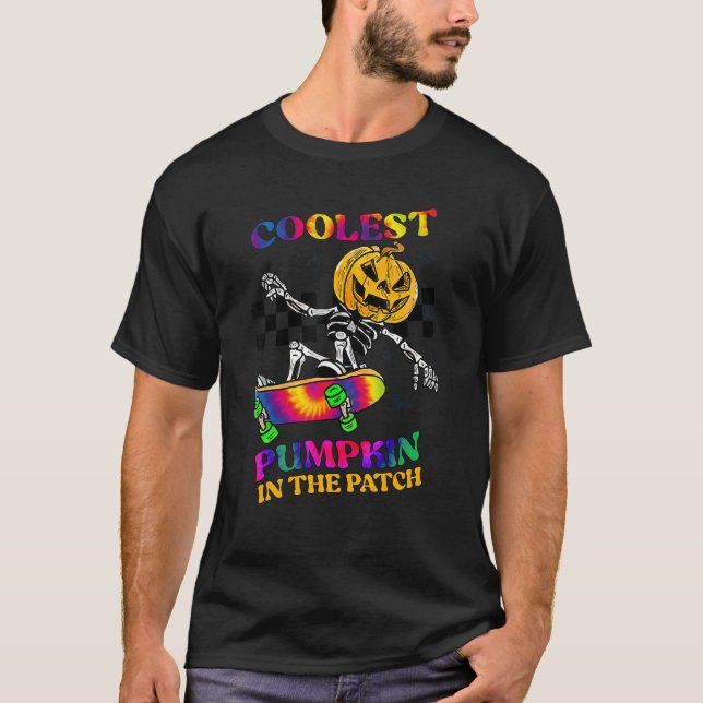 T-shirt Retro Coolest Citrouille Dans Patch Skateboard B (Devant)