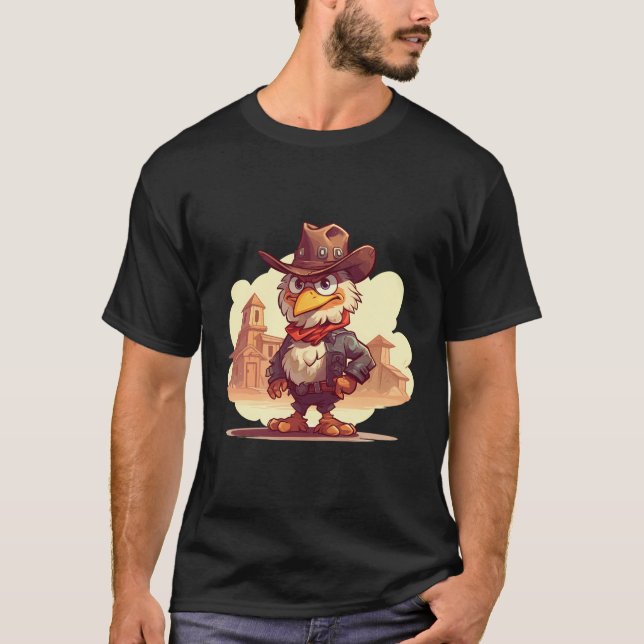 T-shirt Retro Coq Cowboy Funny Howdy Chicken (Devant)