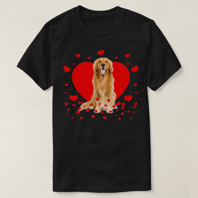 T-shirt Retro Correspondant Valentine Coeurs Golden Retrie (Design devant)