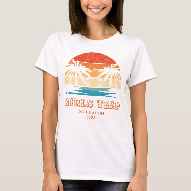 T-shirt Retro coucher de soleil Filles voyage bachelorette (Devant)