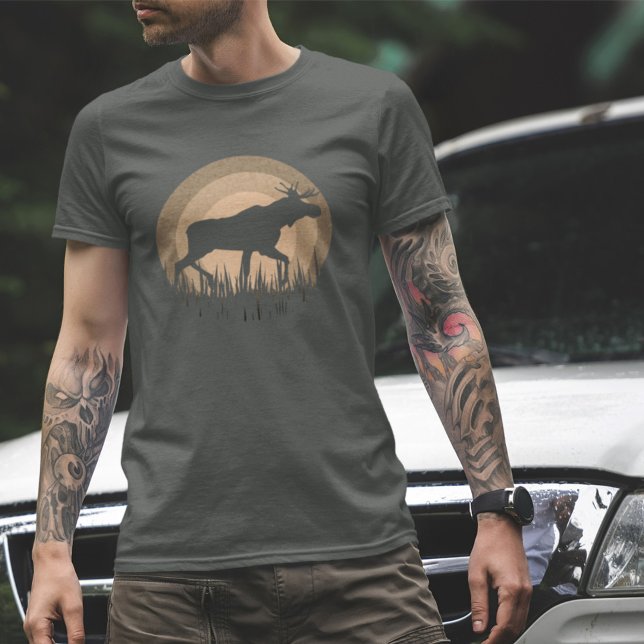 T-shirt Retro Coucher de soleil Moose Silhouette Nature Pe (Créateur téléchargé)