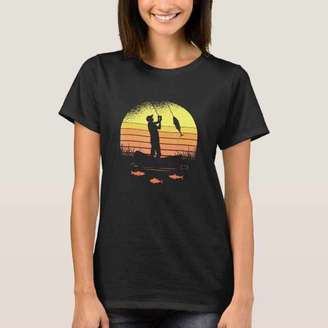 T-shirt Retro Coucher De Soleil Pêche Aimer Poisson Pour P (Devant)