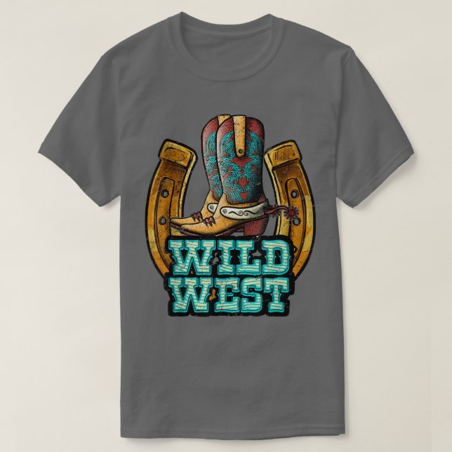 T-shirt Retro Cowboy Boots Horseshoe Wild West Western Cou (Design devant)
