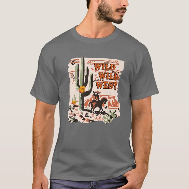 T-shirt Retro Cowboy Wild West Desert Cactus Western (Devant)