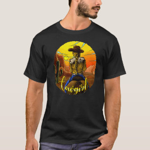 T-shirt Retro Cowgirl équitation Cheval Cactus Desert Suns