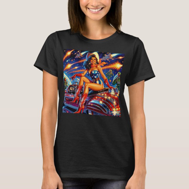 T-shirt Retro Cowgirl Pin-Up (Devant)