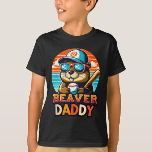 T-shirt Retro Cute Beaver Daddy Baseball Animal Vintage Sp