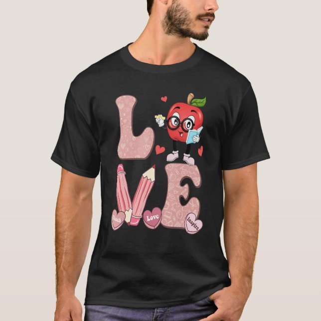 T-shirt Retro Cute Pencil Apple Love Teacher Funny Valenti (Devant)