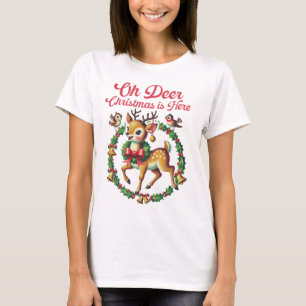T-shirt Retro Cute Reindeer Drôle Noël