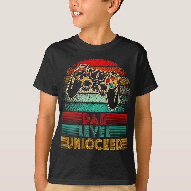 T-shirt Retro Dad Level Unlocked New Dad Controller Father (Devant)