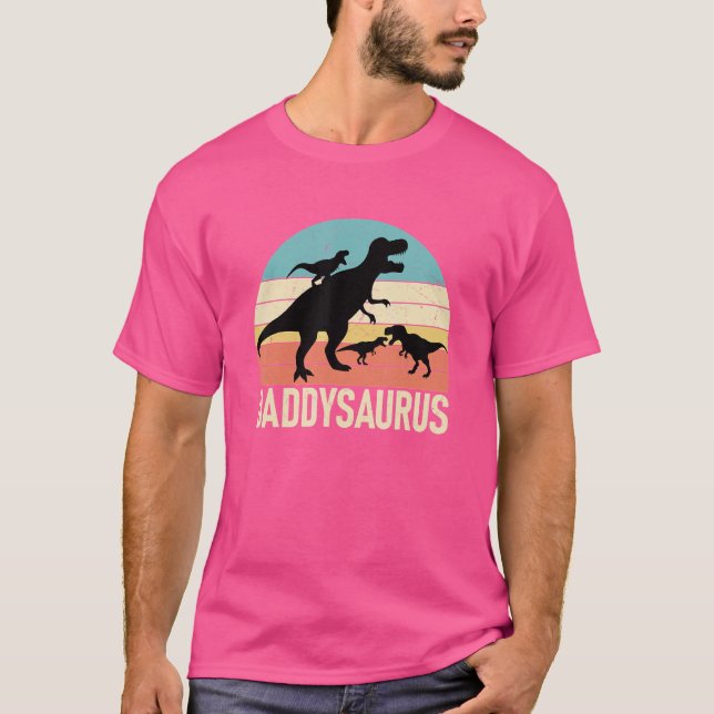 T-shirt Retro Daddy Dinosaur Daddysaurus Fête des Pères (Devant)
