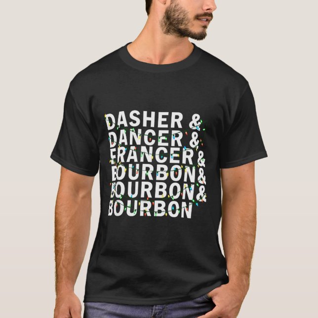 T-shirt Rétro Dasher Danseur Prancer Bourbon Noël Amusant (Devant)