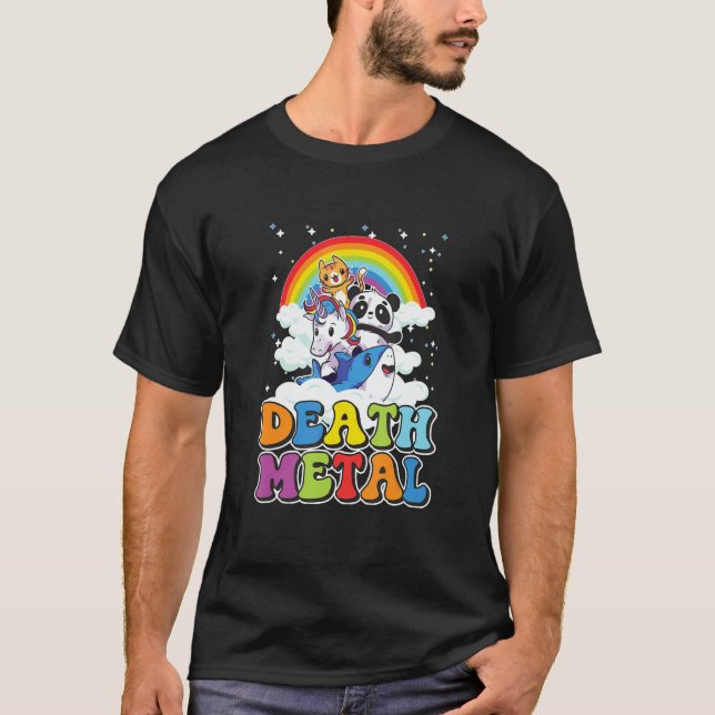 T-shirt Retro Death Metal Cat Rainbow (Devant)