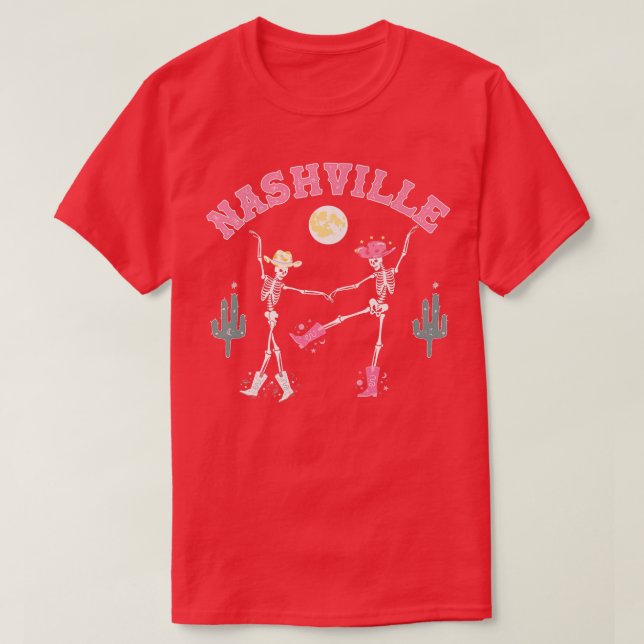 T-shirt Retro Desert Skeleton Dancing Cowboy Nashville Com (Design devant)