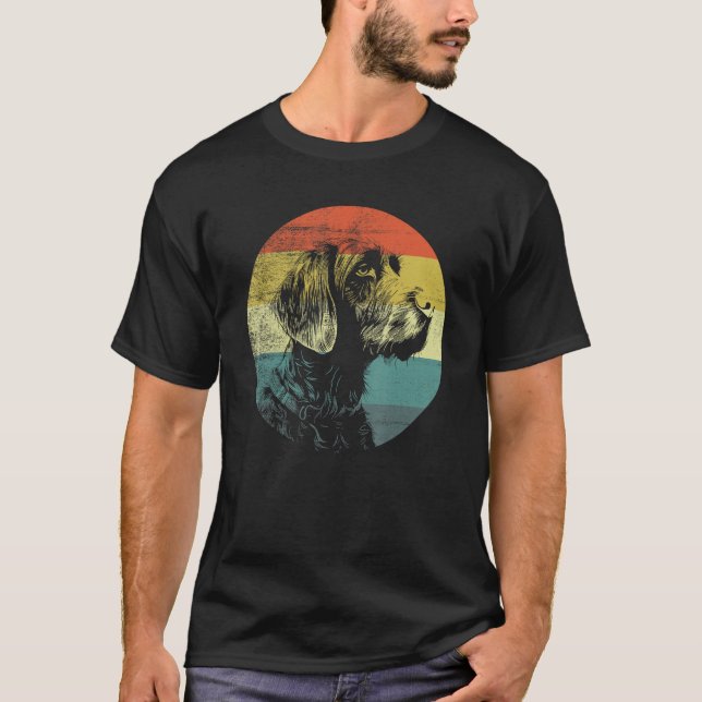T-shirt Retro Design Allemand À poils durs Pointer Chien (Devant)