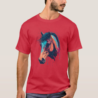 T-shirt Rétro Dessin de tête de cheval