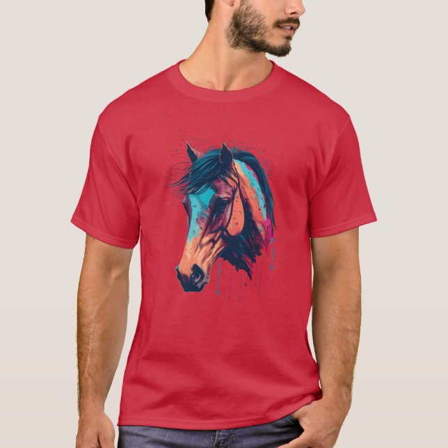 T-shirt Rétro Dessin de tête de cheval (Devant)