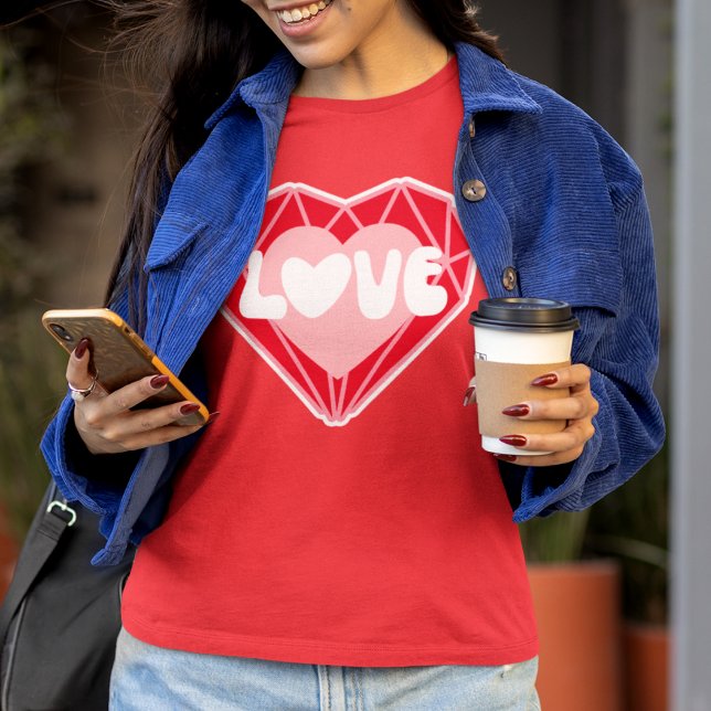 T-shirt Retro Diamond Heart Love Red Valentine's Day (Créateur téléchargé)