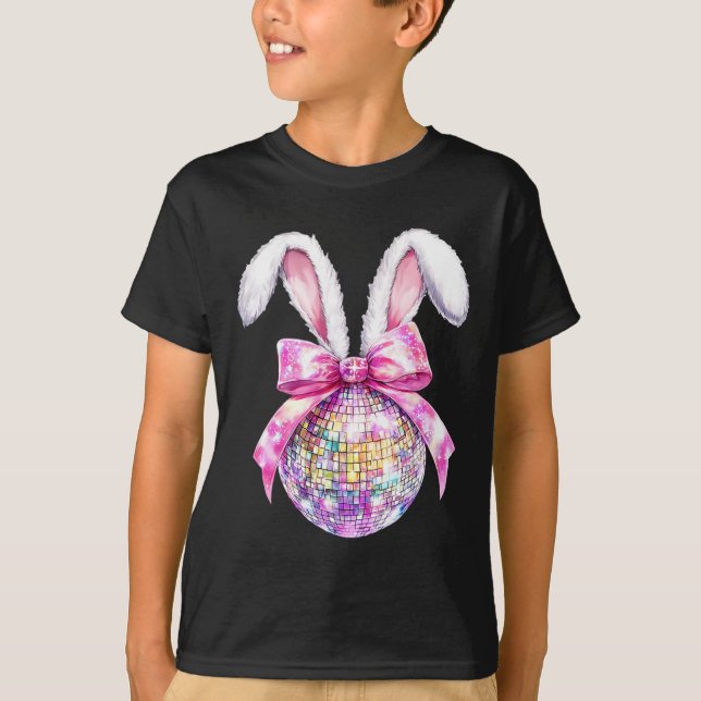 T-shirt Retro Disco Byn Bunny Coquette Bow Jour de Pâques  (Devant)