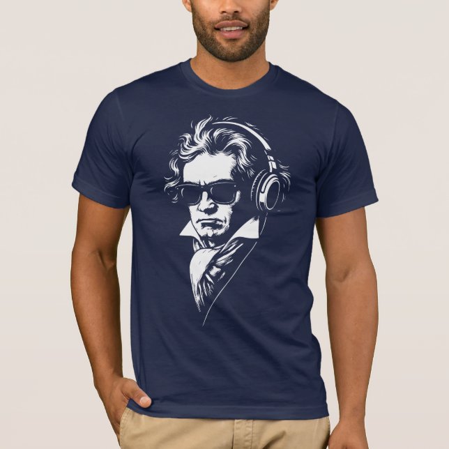 T-shirt Retro DJ Beethoven face Portrait (Devant)